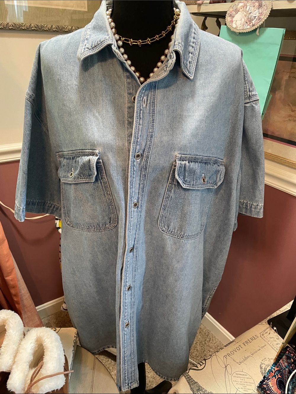 Light Wash Denim Button-Up Shirt Dress -  Vintage Route 66